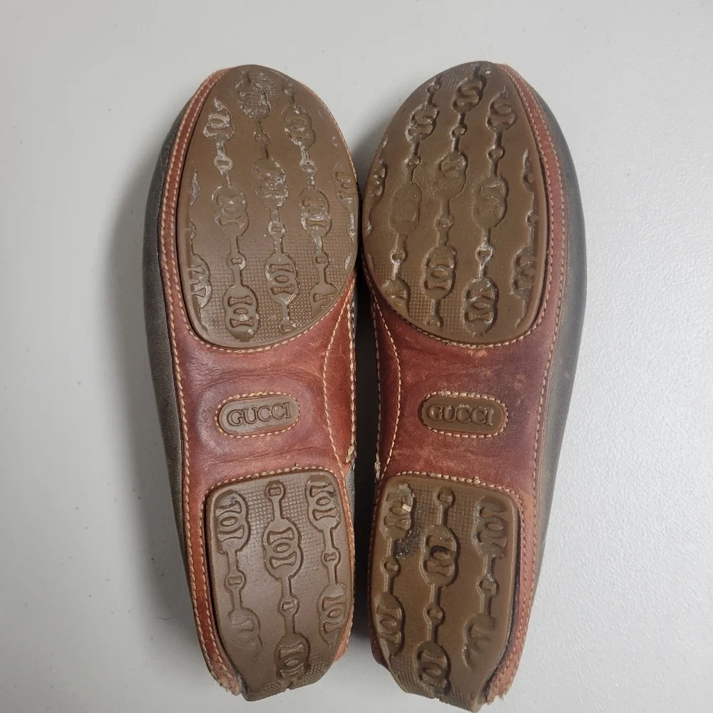 Gucci Classic Vintage Horsebit Leather Slip On Flat Driving Loafers Size 8.5M.